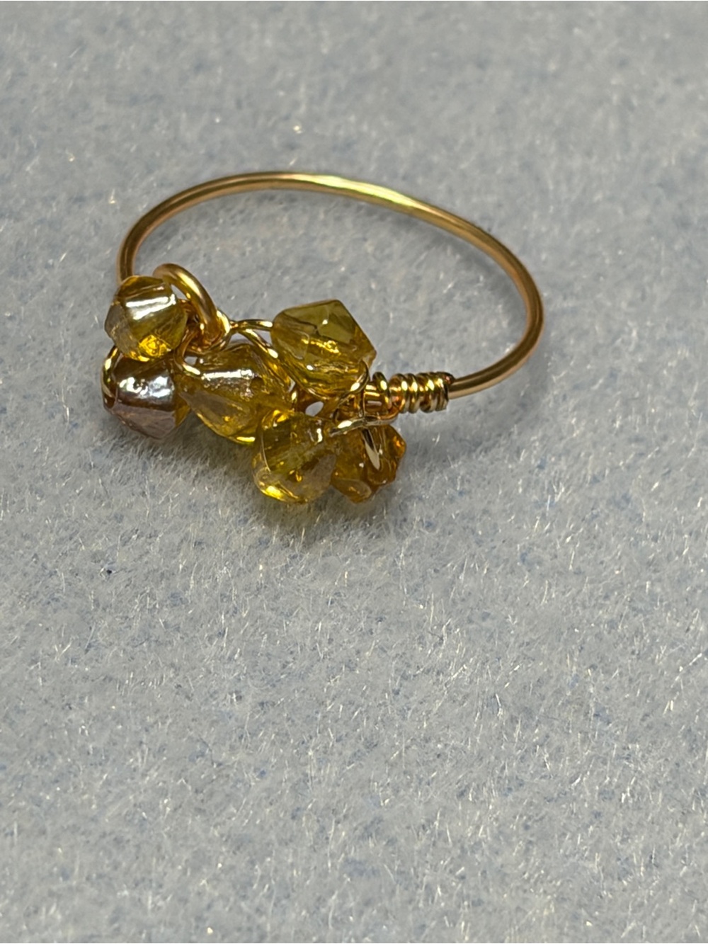 Gold Wire Ring with Yellow Crystal Cluster Accents